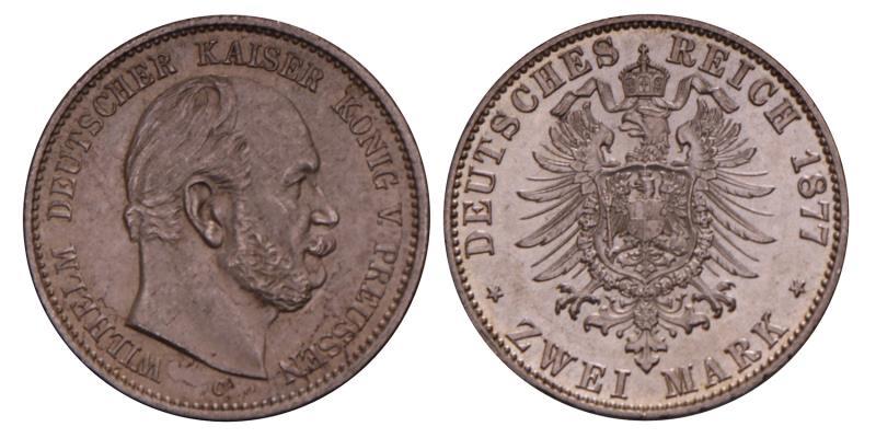Germany. Prussia. Wilhelm I. 2 Mark. 1877 C.