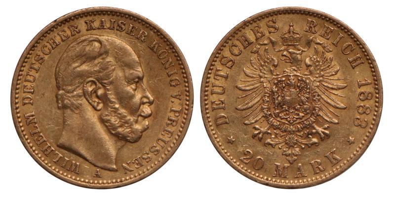 Germany. Prussia. Wilhelm. 20 Mark. 1883 A.