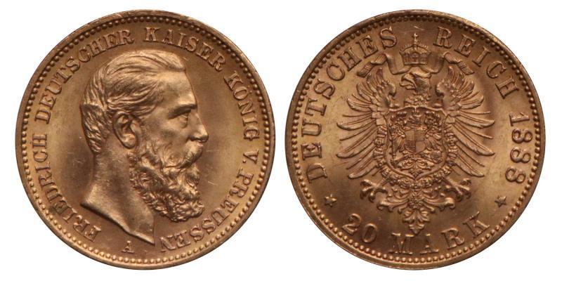 Germany. Prussia. Friedrich III. 20 Mark. 1888 A.