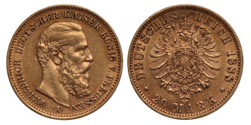 Germany. Prussia. Friedrich III. 20 Mark. 1888 A.