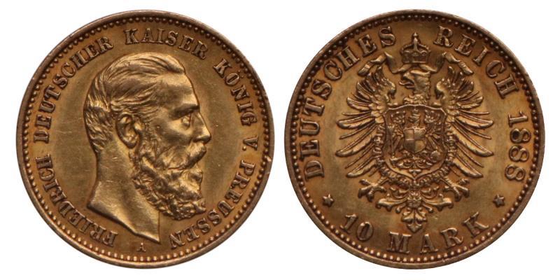 Germany. Prussia. Friedrich III. 10 Mark. 1888 A.