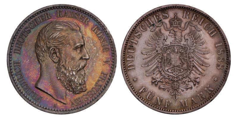 Germany. Prussia. Friedrich III. 5 Mark. 1888 A.