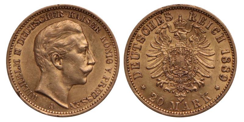 Germany. Prussia. Wilhelm II. 20 Mark. 1889 A.