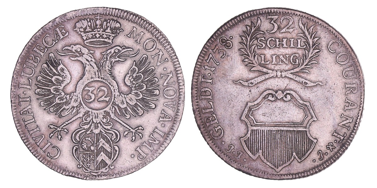 German states. Lübeck. 32 Schilling. 1738 JJJ.