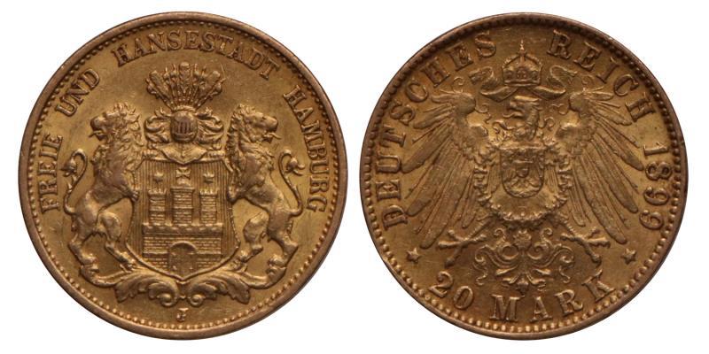 Germany. Hamburg. 20 Mark. 1899 J.