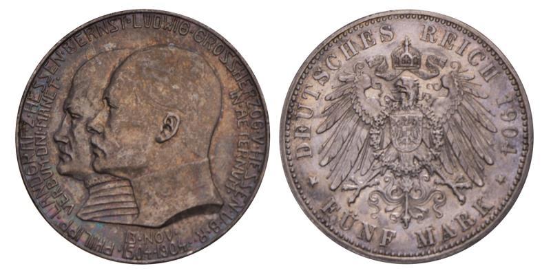 Germany. Hessen. Ernst Ludwig. 5 Mark. 1904.