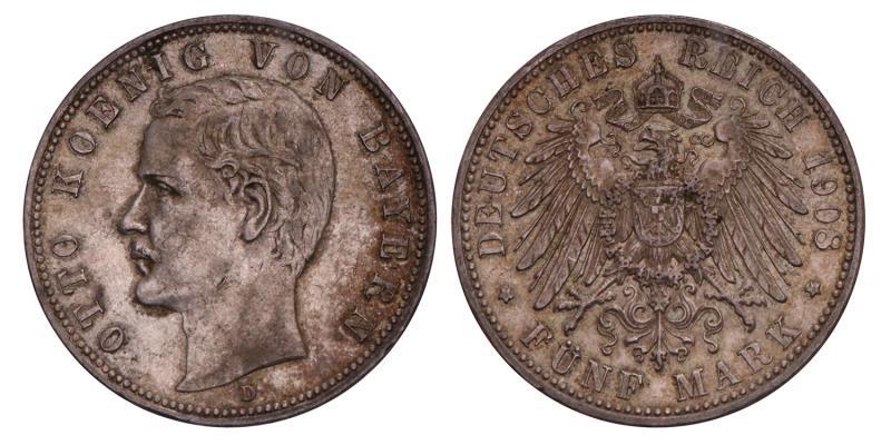 Germany. Bavaria. Otto. 5 Mark. 1908.