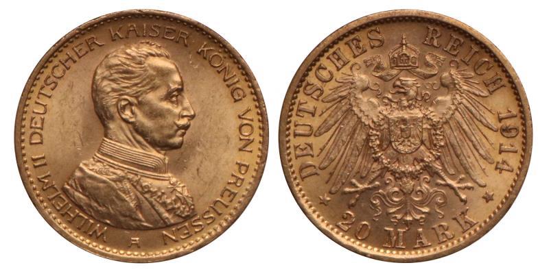 Germany. Prussia. Wilhelm II. 20 Mark. 1914 A.