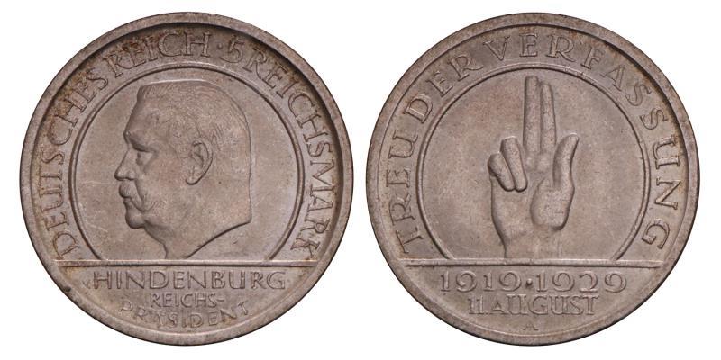 Germany. Weimar. 5 Reichsmark. 1929 A.