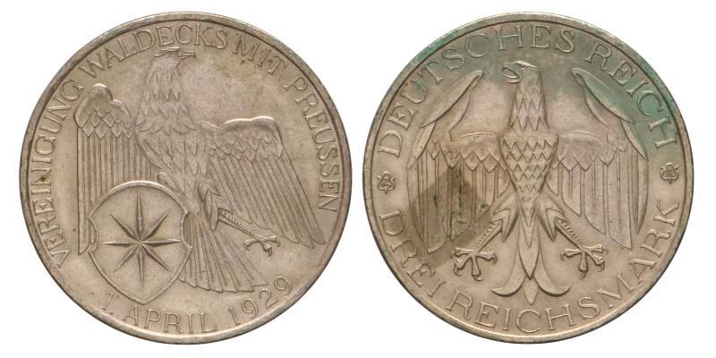 Germany. Weimar Republic - Waldeck Preussen. 3 Reichsmark. 1929 A.