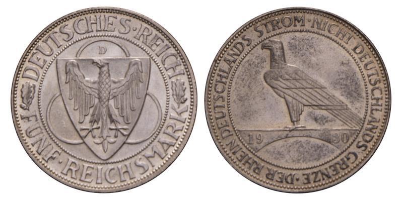 Germany. Weimar. 5 Reichsmark. 1930 D.