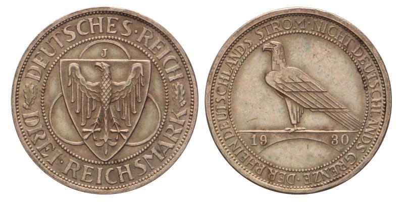 Germany. Weimar Republic - Rheinland. 3 Reichsmark. 1930 J.