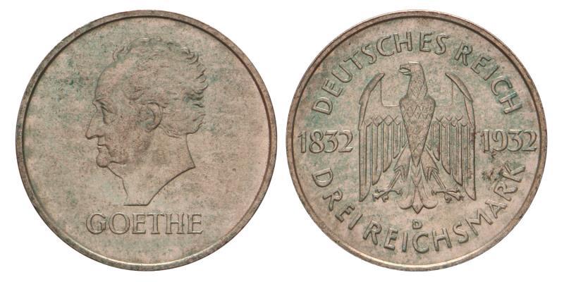 Germany. Weimar Republic - Goethe. 3 Reichsmark. 1932 D.