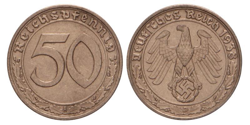 Germany. Third Reich. 50 Pfennig. 1938 D.