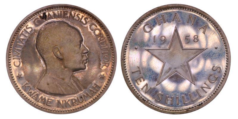 Ghana. 10 Shillings. 1958.