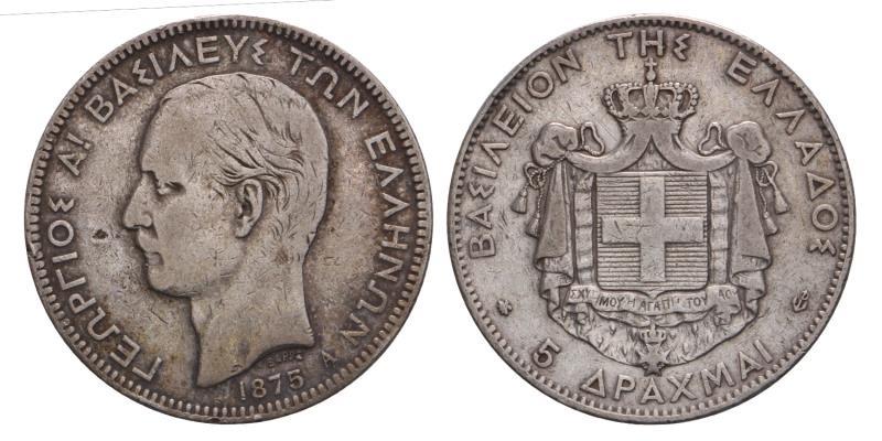Greece. George I. 5 Drachmai. 1875.