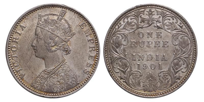 India. Victoria. Rupee. 1901 B incuse.