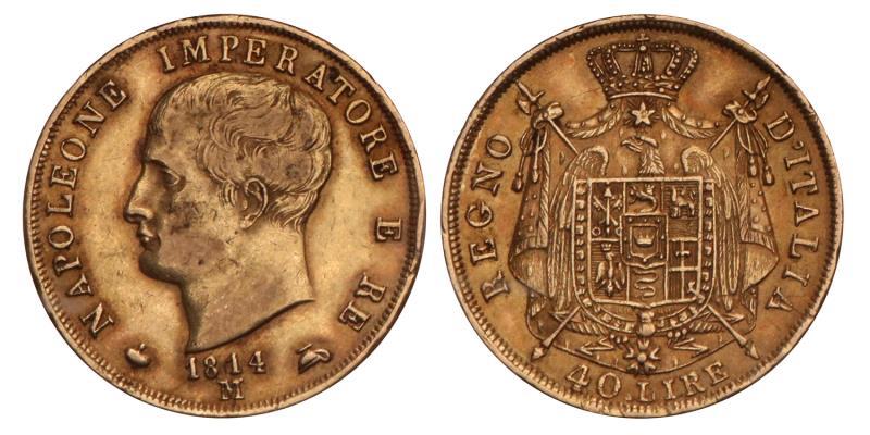 Italy. Napoleon. 40 Lire. 1814 M.