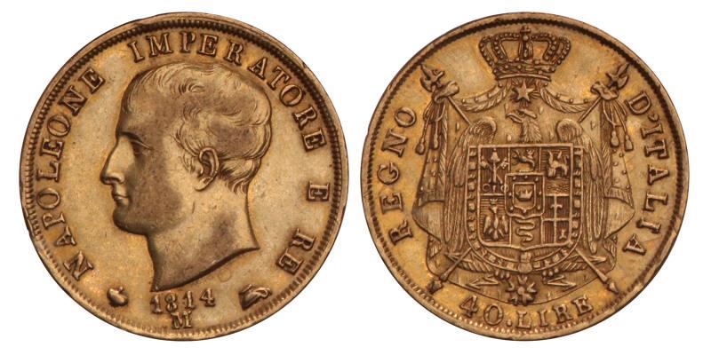 Italy. Napoleon. 40 Lire. 1814 M.