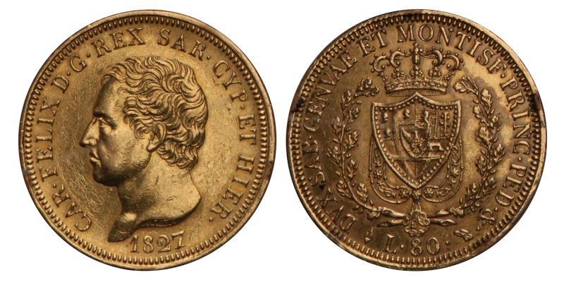 Italy. Sardinia. Carlo Felice. 80 Lire. 1827 L.