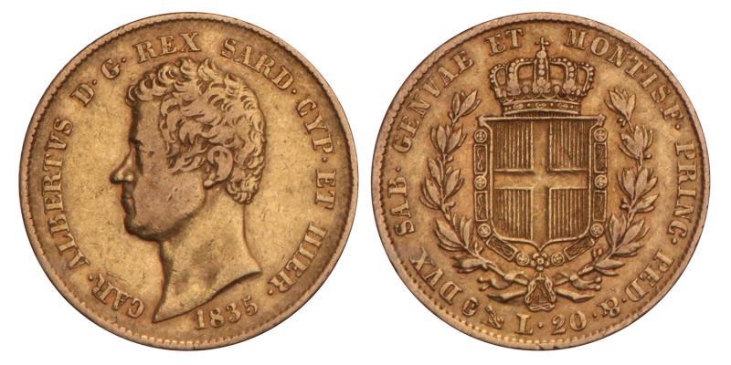 Italy. Sardinia. Carlo Alberto. 20 Lire. 1835 P.