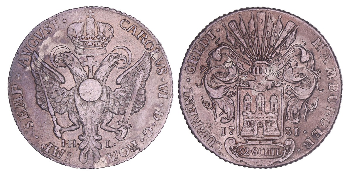 German states. Hamburg. Karl VI. 32 Schilling. 1731 IHL.