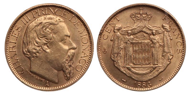 Monaco. Charles III. 100 Francs. 1886.