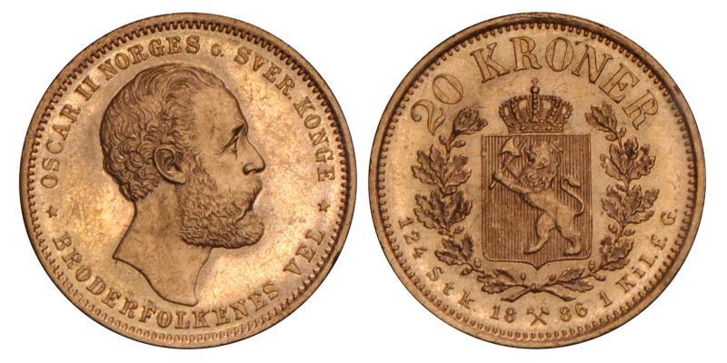 Norway. Oscar II. 20 Kroner. 1886.