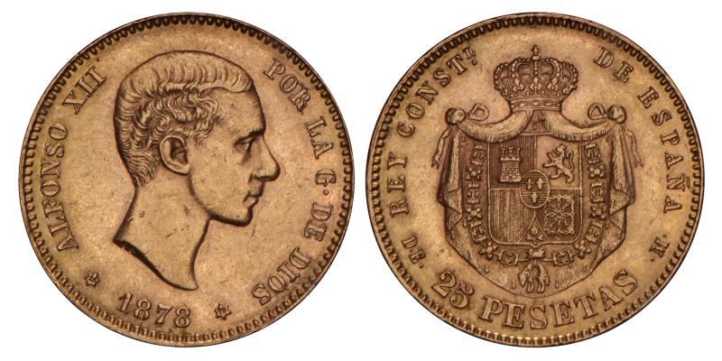 Spain. Alfonso XII. 25 Pesetas. 1878 DEM.