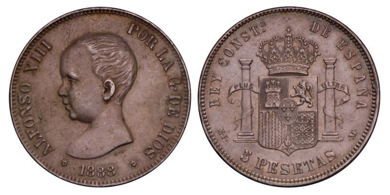 Spain. Alfonso XIII. 5 Pesetas. 1888 (MP).