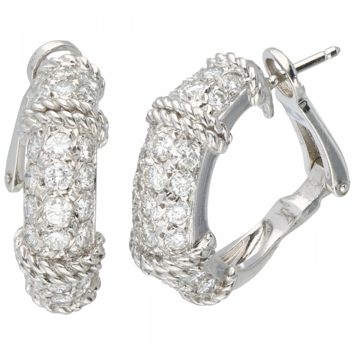 Witgouden Fred creol oorbellen van de Isaure collectie bezet met ca. 1.92 ct. diamant - 18 kt.