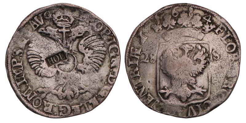 Florijn van 28 stuiver Deventer 1684 met klop Holland. Fraai +.
