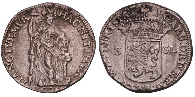 3 Gulden West-Friesland 1694. Zeer Fraai.