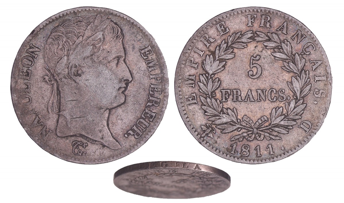 France. Napoleon. 5 Francs. 1811 D.