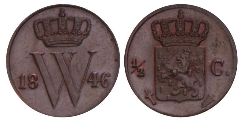 ½ Cent Willem II 1846. FDC.