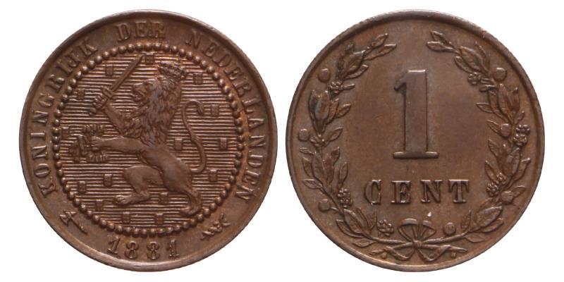 1 Cent Willem III 1881. FDC -.