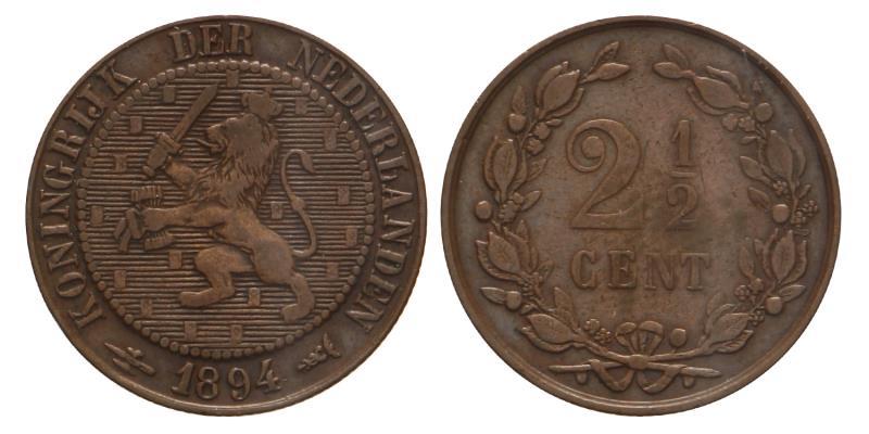 2½ Cent Wilhelmina 1894. Zeer Fraai / Prachtig.