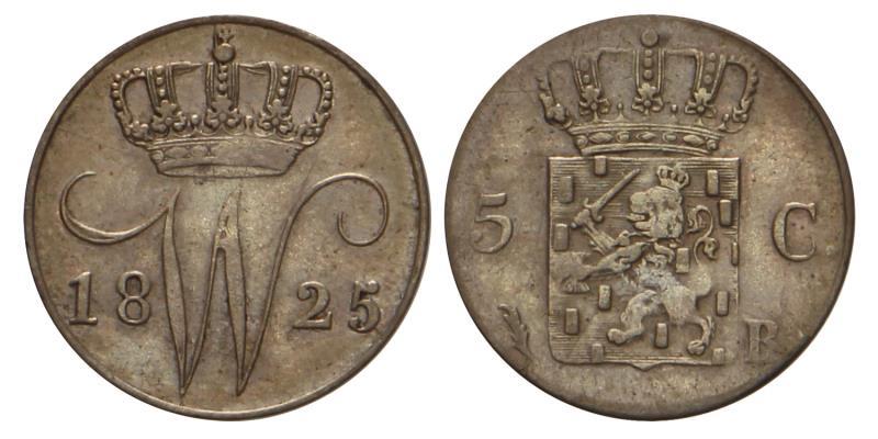 5 Cent Willem I 1825 B. Zeer Fraai / Prachtig.
