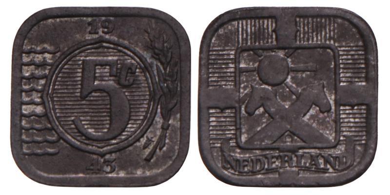 5 Cent. Wilhelmina. 1943 Zink. FDC. 
