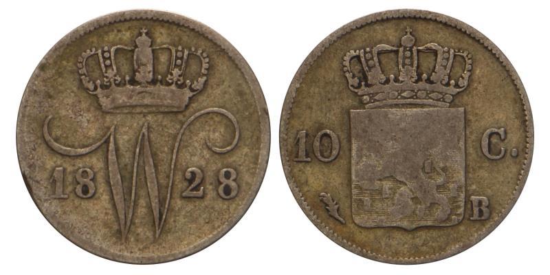 10 Cent Willem I 1828 B. Zeer Fraai.