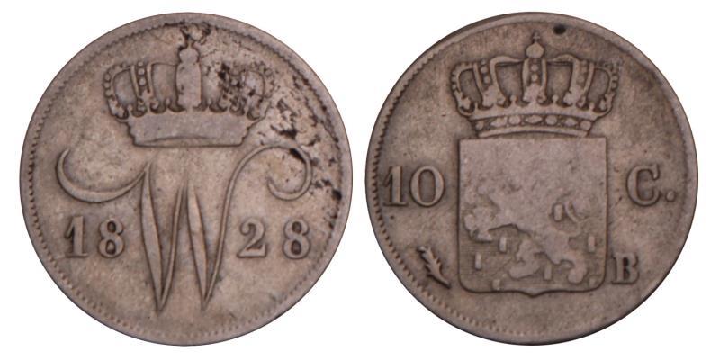 10 Cent Willem I 1828 B. Fraai / Zeer Fraai.