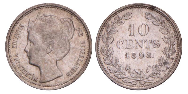 10 Cent Wilhelmina 1898. Prachtig -.