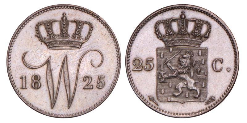 25 Cent Willem I 1825 U. Prachtig / FDC.
