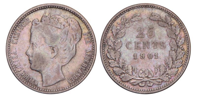 25 Cent Wilhelmina 1901 BH. Zeer Fraai -. 