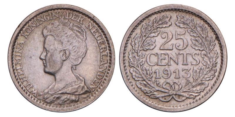 25 Cent Wilhelmina 1913. Prachtig / FDC.