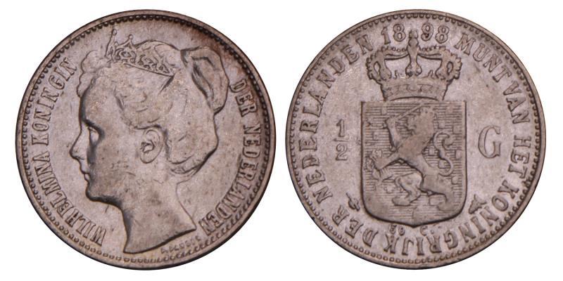 ½ Gulden Wilhelmina 1898. Zeer Fraai -. 