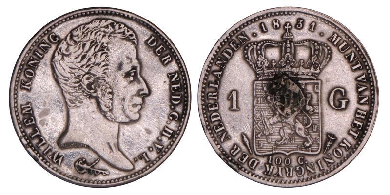 1 Gulden Willem I 1831 U. Zeer Fraai (montage).