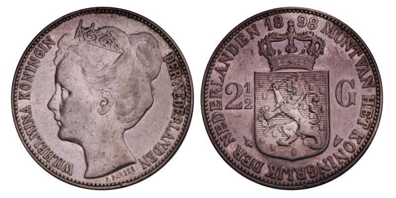 2½ Gulden Wilhelmina 1898. Zeer Fraai / Prachtig. 