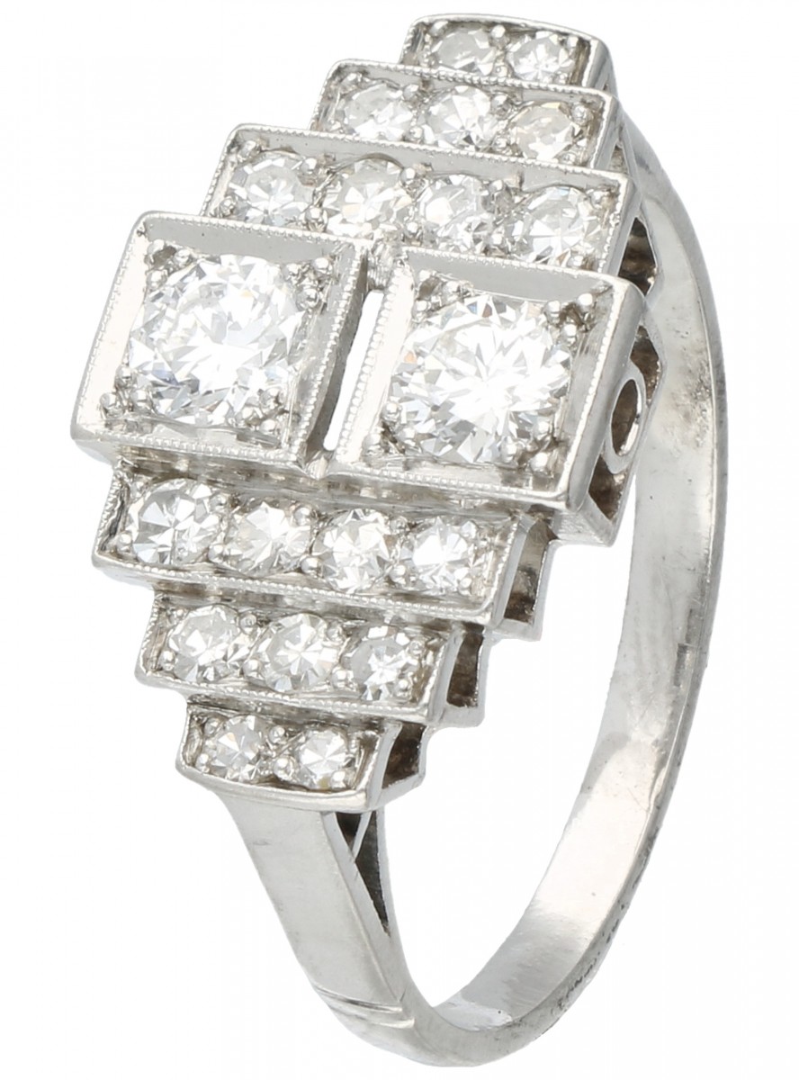 Platina Art Deco ring, met ca. 0.72 ct. diamant - Pt 950.