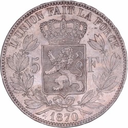 Belgium. Leopold II. 5 Francs. 1870.